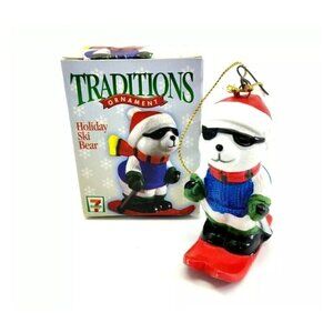 Vintage Holiday Ski Bear Polar Bear Traditions Ornament 7 Eleven Citgo 1998